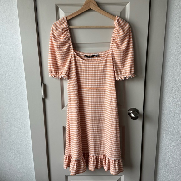 Vero Moda VMARIA Nordstrom Balloon Sleeve Mini Dress Orange and White stripes XL - Picture 1 of 5